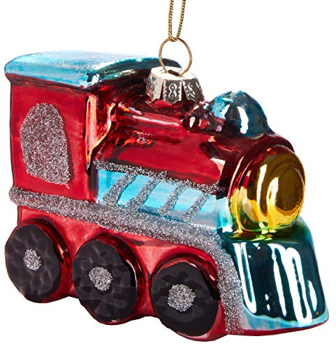 BRUBAKER Lokomotive Rot - Handbemalte Weihnachtskugel aus Glas | Mundgeblasener Christbaumschmuck Figuren lustig Deko Anhänger Baumkugel - ca. 9 cm