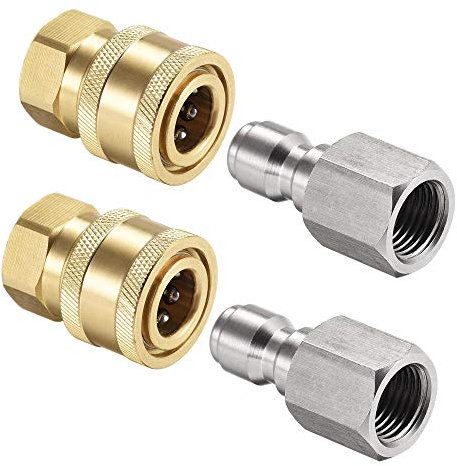 sourcing map Garden Hose Brass Quick Connect Set Fittings G1/4 Female Thread Water Hose Connectors Pressure Washer Adapter Quick Disconnect Kit, 2pcs