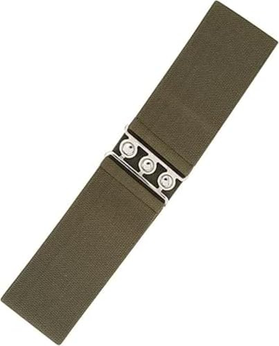 Ro Rox Damen Breiter Elastischer Taillengürtel im Retro Vintage Stil – Stretchgürtel für Kleider, 50er Jahre – Silberne oder Goldene Schnalle - DE 34-54 (Khaki, S)