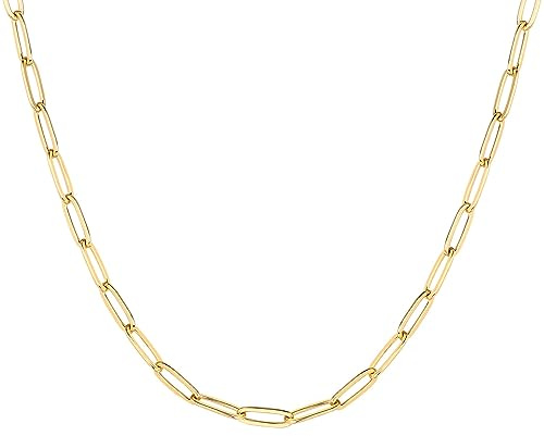 PAVOI Womens 14K Gold Plated ‚Äì Yellow Gold Paperclip Chain Adjustable Necklace