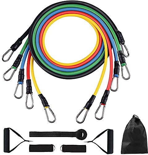 ZENO Resistance Bands 10 Pack | 5 Resistance Bands Set with 5 Attachment Handles | Skin Friendly Exercise Band for Women & Men | Ideal for Home Strength Training Full Body Workouts | 150LBS Max Weight