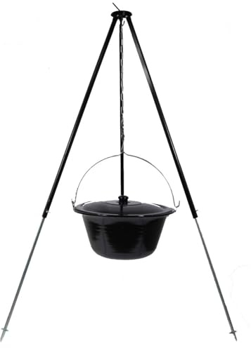 troph-e-shop Set Gulaschkessel 10 L mit Deckel Emaille und Dreibein Teleskop 90-145 cm