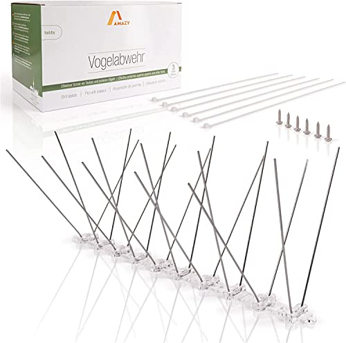 Amazy Sistema Anti Pájaros de Acero - 9m | Eficaz Repelente de Aves de Acero Inoxidable Robusto contra Las Palomas y los pájaros - Pinchos para el Techo, el balcón o el alféizar de la Ventana