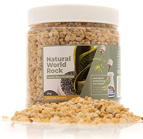 Natural World - Piedras decorativas para plantas (2kg, 5 mm de diámetro), perfectas para macetas de plantas por dentro y por fuera | para el hogar, jardín, macetas y (cuarzo otoñal)