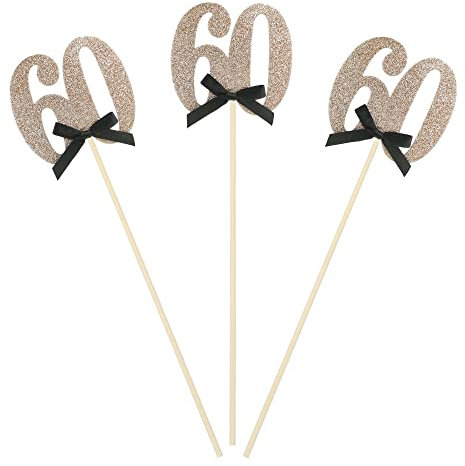 6PCS 60th Birthday Centerpiece Sticks Number 60 Table Centerpieces Flower Toppers for Birthday Anniversary Party Cake Decorations(Rose Gold）
