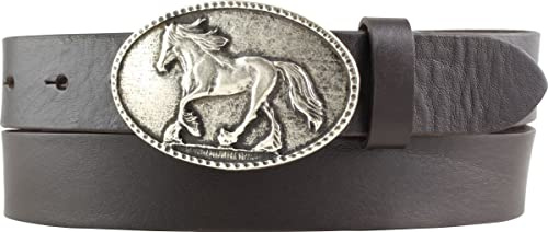 BELTINGER Kinder-Gürtel für Reiter mit Pferde-Gürtelschnalle aus Vollrindleder 3 cm | Reiter-Gürtel 30mm für Reithose | mit Pferde-Motiv