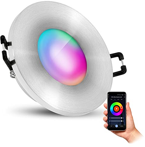 SSC-LUXon BEDA Bad Einbaustrahler Alu IP65 Smart GU10 RGB WLAN dimmbar | Smarter Bad-Einbaustrahler silber gebürstet IP65 mit RGB GU10 - 16 Mio Farben per App & Sprache, WLAN ohne Hub, für Bad