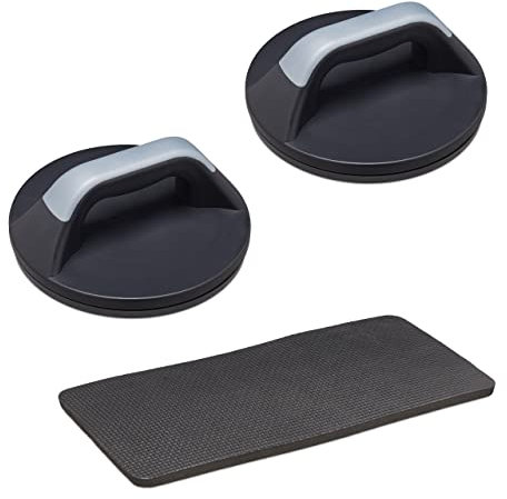 Relaxdays Liegestützgiffe, 2er Set, drehbar, Kniematte, Home Workout, Gymnastik & Callisthenics Oberkörpertrainer, grau