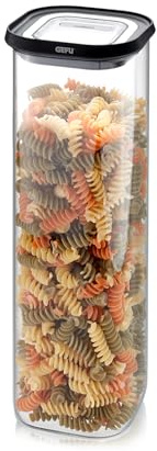 GEFU Vorratsdose Glas mit Deckel Luftdicht - 2500 ml Vorratsglas Stapelbar | Robustes Borosilikatglas für Lebensmittel, Spülmaschinengeeignet, inkl. 3 Etiketten, Frischhaltedose für Müsli & Nudeln