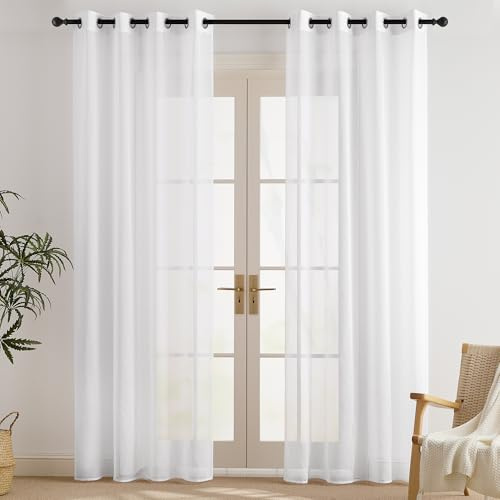 PONY DANCE Stores Gardinen mit Ösen Vorhang 200cm Lang Weiß Transparent | H200 x B140 cm,2er Set,Vorhang Durchsichtig für Wohnzimmer,Sheer Curtains Living Room,Sanfte Lichtfilterung,Luftig
