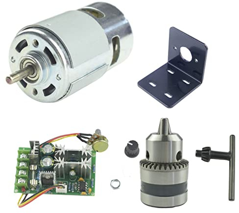 CONQUERALL 775 Motor 12V 8000RPM/24V 16000RPM High Power DC Motor with Drill Chuck Bracket and 20A Speed Controller