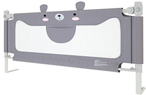 UISEBRT Bettgitter Bettschutzgitter 200cm für Kinder Bett rausfallschutz Kinder Höhenverstellbar Kinderbettgitter mit Bärenmuster, Grau