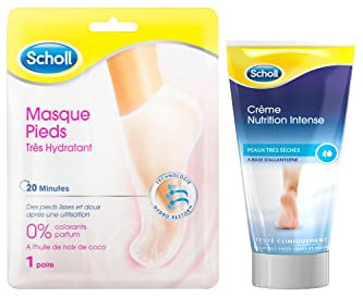 Scholl Routine Pieds Hydratation intense : Masque Pieds Très Hydratant Huile de Noix de Coco et Crème Nutrition Intense 75ml