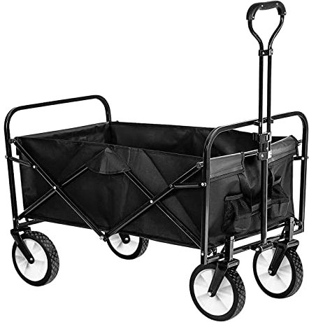 Bollerwagen Faltbar,Handwagen Transportwagen 100kg Belastbarkeit Gartenwagen inkl. 2 Netztaschen,verstellbarem Griff für Draussen Camping,Einkaufen
