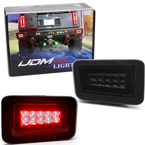 iJDMTOY Black-Out Smoked Lens Rear Bumper Reflectors Replace Full LED 2-In-1 Tail Brake Light Kit Compatible With 2005-2009 Hummer H2