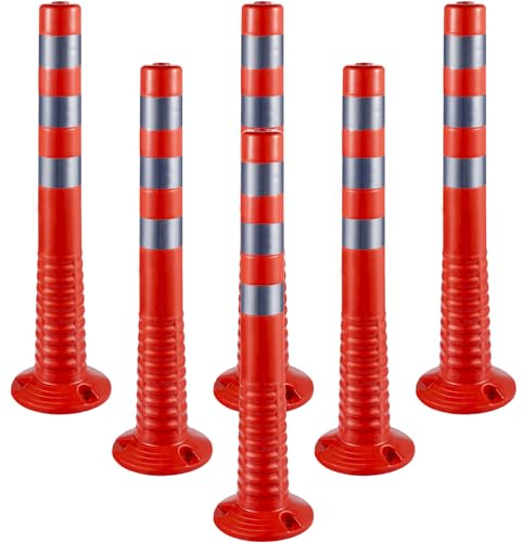 VEVOR Poteau de Signalisation 6PCs, Poteau de Délimitation 75 cm de Haut, Cône de Signalisation en PU avec Base et Bandes Réfléchissantes, pour Contrôle de Circulation Chantier Parking, Orange
