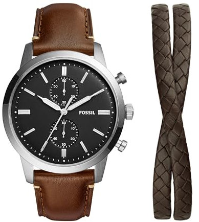 Fossil Watch for Men Townsman, Quartz Movement, 44 mm Brown Stainless Steel Case with a Pro-Planet Leather Strap, FS5967SET