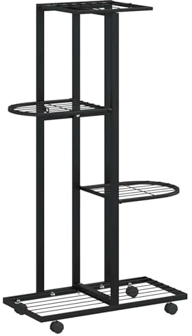 Susany Blumenständer mit Rollen 4-Etagen Blumentreppe Pflanzenständer Blumenregal Pflanzentreppe Pflanzregal Blumenbank Eisen 44x23x80 cm Schwarz