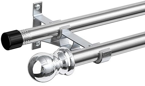 INFLATION Double Curtain Rods for Windows 76-330 cm, 2.5 cm Heavy Duty Double Window Rods - Adjustable Decorative Silver Curtain Rod for Sliding Glass Door, Patio, Bedroom, Kitchen, Bathroom