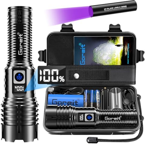 Goreit Flashlights LED High Lumens Rechargeable, 20,000 Lumens XHM77.2 Super Bright Flash Light USB, Handheld Flashlight High Powered, Powerful Flashlight Waterproof for Emergency Camping Gift
