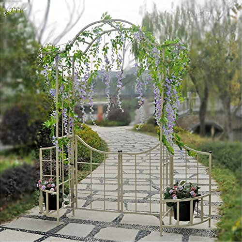 Heavy Duty Garden Arch with Gate - Rose Archway for Lawn, Patio, Courtyard, Gazebo - Metal Garden Arches for Backyard Decoration