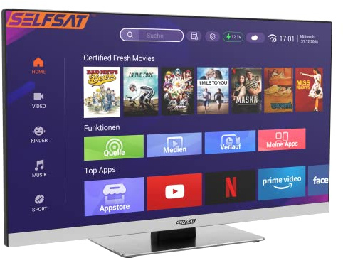 SELFSAT SMART LED TV 1255 (55cm/22) rahmenloser TV inkl. DVB-S2/C/T2 HD Tuner mit WLAN u. Bluetooth