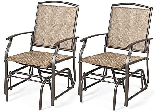 COSTWAY Set of 2 Garden Glider Rocking Chairs, Outdoor Gliding Swing Chairs with Armrests, 2PCS Metal Frame Patio Rocker Seats Deck Chair for Balcony, Porch, Backyard and Poolside
