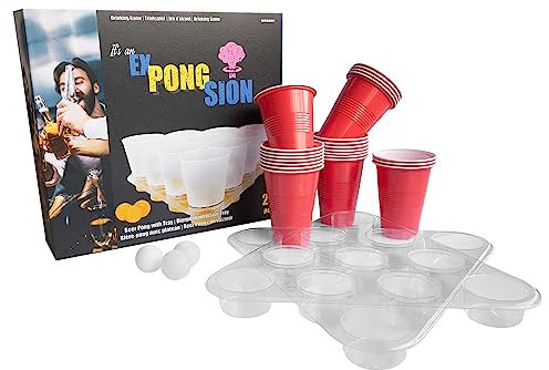 Amscan - Partyspiel Bierpong, 22 Becher, 4 Bälle, 2 Tabletts, Trinkspiel