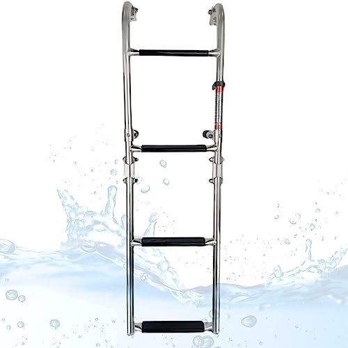 TsoLay Telescoping Boat Ladder 4 Steps Boat Ladder Folding Stainless Steel Telescoping Marine Boarding Ladder Swimming Pool Ladder for Marine Boat Yacht Swimming Pool Swimming Pool Ladder