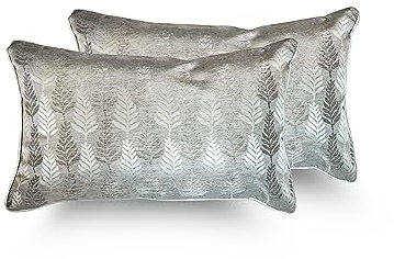 Juego de 2 Cojines 30x50cm 100% Poliéster Jacquard para Sofa con Relleno Incluido Extra Suave al Tacto, Cojines Jacquard Estampado Decorativo Hogar - Hoja Plata pequeña