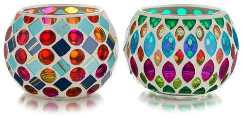 Romadedi Mosaik Kerzenständer Teelichthalter Glas - 2er Set Teelichtgläser Kerzengläser Für Votivkerzen & Teelichter Orientalisches Windlicht Für Geburtstag Haus Wohnzimmer Tisch Home Deko