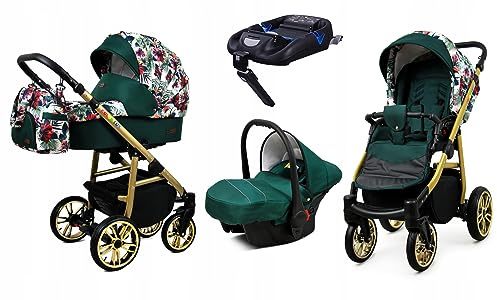 BabyLux® Kinderwagen Set 4 in 1 - Color Lux - incl. Babywanne, Buggy Sportsitz, Auto-Babyschale, ISOFIX-Basisstation - Autositz - Kinderwagenset - Kombikinderwagen mit Wickeltasche usw.