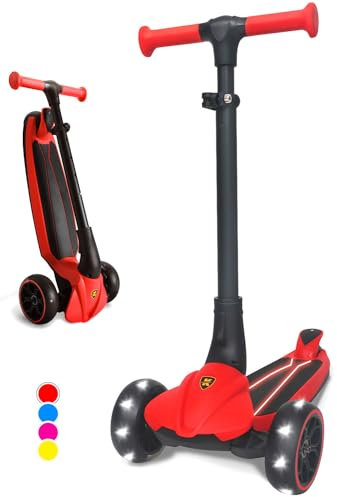 Kicknroll Roller Kinder 3 Jahre - 6 Jahren ab Kleinkind Junge Mädchen, Faltbar Kinderroller mit 4 Höhenverstellbar, LED Räder Leuchtend Pedal - Premium Dreirad Tretroller Lenk Scooter für Kinder