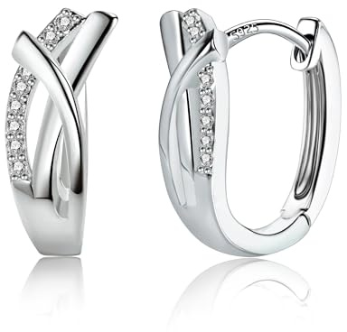ASH'S CHOICE 14K Vergoldet Zirkono Ohrringe Silber 925 Creolen für Damen | Ohrringe Silber 925 Creolen Glänz Klein Creolen mit Zirkon Strass Stein Herz Verdreht Dick Breit Chunky Klobig Ohrring Damen