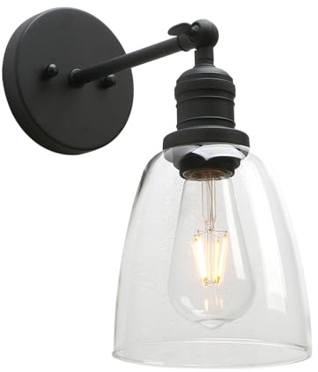 Pathson Applique Murale Intérieure, Reglable Vintage Verre Cloche Abat-jour Lampe Murale E27 Luminaires et Éclairage pour Salle de bain, Salon, Ferme (Noir)