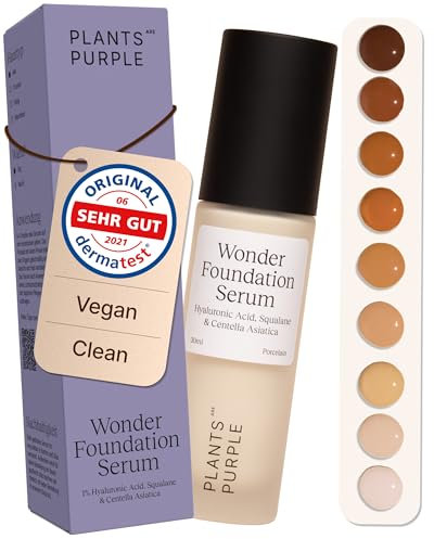 Wonder Foundation Serum - Make Up sanfte Deckkraft | Alle Hauttyp | Mit Hyaluronsäure + Squalan | Regenerierende Wirkung | Getöntes Gesichtsserum langanhaltender Glow | Plants Are Purple (Porcelain)