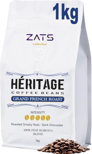ZATS French Roast Fine Robusta Coffee Beans 1kg, Extra Strong Dark Roast - Intensity 5/5 - Artisan Espresso Blend, Whole Coffee Beans, Perfect for Bean to Cup Machines