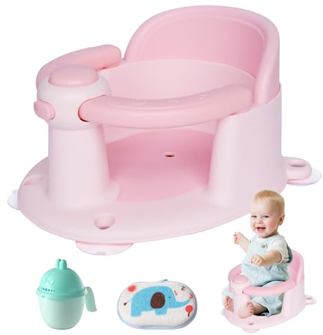 Siège de bain pour bébé à partir de 6 mois - Antidérapant - Avec 4 ventouses puissantes - Ergonomique - Pour douche ou baignoire(rose)