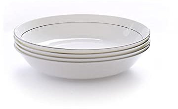 TVSKWMRQ Assiettes Assiettes à Dîner Ensemble de 6 Assiettes à Déjeuner Blanches Classiques en Porcelaine avec Bordure Noire Dîner Restaurant Plats de Service Ronds pour Salade Pâtes Stea