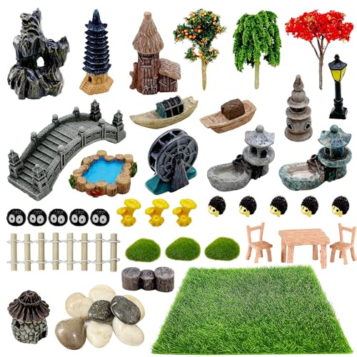 Cayway 44 PCS Mini Zen Accessoires de Jardin Féerique, Kit Miniature Jardin pour Décoration de Maison de Poupée