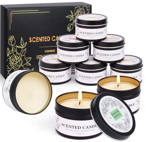 Lot de 9 bougies parfumées - Petits cadeaux de Noël pour femmes et hommes - Cire de soja - Aromathérapie - Bougies parfumées dans un verre - Cadeaux de Noël