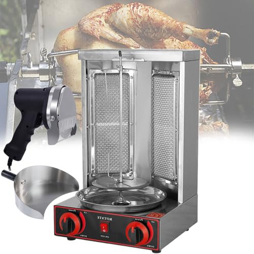 Beachtiful Máquina de Pollo Casera, Asador de Encimera Parrilla Kebab Asador Vertical Propano Pollo Turco Doner Kebab Broiler, con 2 Quemadores, para Cocina de Restaurante Casero,Pan+Knife