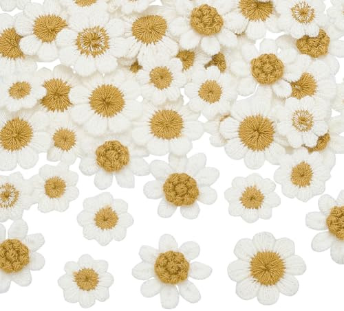 FINGERINSPIRE 80 Stück Häkel Strick Flicken Mit Gänseblümchen Blumen 3 Größen Weiße Gänseblümchen Blumenapplikation Zum Aufnähen Winzige Handgefertigte Häkel Blumen Flicken Für Selbstgemachte Taschen