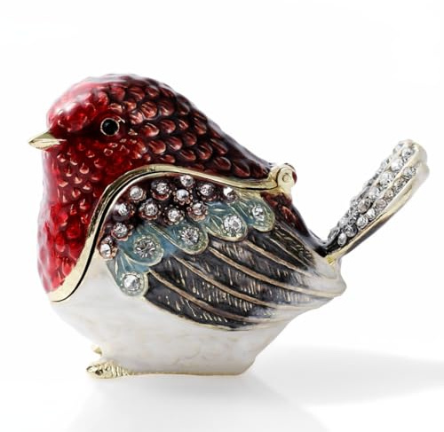 NIODAY Schmuckkästchen, handbemalt, Rotkehlchen, kunstvoller Schmuck-Organizer und Heimdekoration, aufklappbare Metallbox, 3,6 cm D x 3,6 cm B x 5,1 cm H