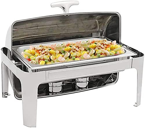9L Chafing Dish, Full Size Stainless Steel Roll Top Chafer and Buffet Warmers Set with Food Pan, Water Pan and Fuel Holders for All Events(Silver, Rectangle)