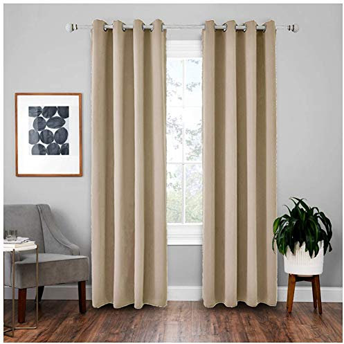 Superweicher Verdunkelungsvorhang, wärmeisoliert, geräuschreduzierend, für Schlafzimmer, Wohnzimmer, Kinderzimmer, Beige, Ösenvorhänge, extra breit, Fensterbehandlung, 140 x 175 cm, 1 Paneel