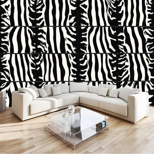 Negro Fotomural rayas de cebra Fotomural Pared, 250x175 cm Papel Pintado 3D, Fotomurales Decoración de Comedores Moderna Lana Sala Cuarto Salón