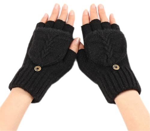 TXWWUS Fingerlose Handschuhe Damen Winter Warme Handschuhe Convertible Halbfinger Fäustlinge-Klappe Touchscreen Radfahren Fahren Warme Herren Handschuhe ohne Finger