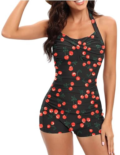 Generisch Badeanzug hoher Beinausschnitt, Badeanzug Damen Große Größe Sport Bademode Strandmode Bauchweg Sexy Schwimmanzug Einteilige Push Up Swimsuit Retro Shaping High Waist Swimwear Tankini