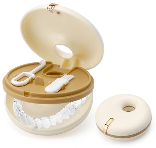ZMDMAH Boîte pour appareil dentaire, prothèses dentaires, prothèses dentaires, portable, double couche, avec 1 aide au retrait de l'alignement et 1 brosse à prothèse, convient aux personnes ayant des
